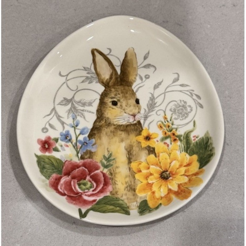 Maxcera Spring Collection Rabbit Egg-Shaped Floral Dinner Plate.